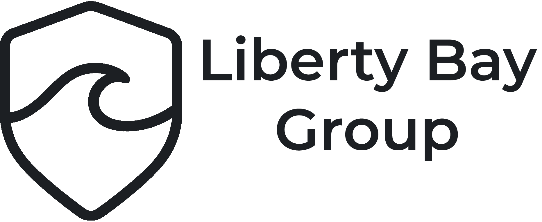 Liberty Bay Logo, a minimalist wave on a shield, conveying safety and the smoothness of a wave.